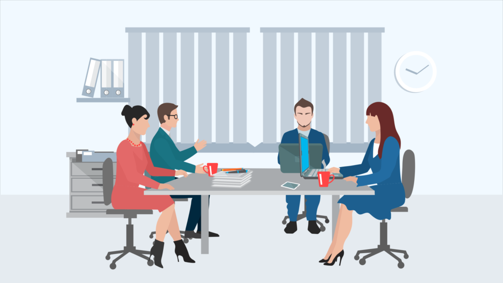 clip art of four attorneys in a conference room